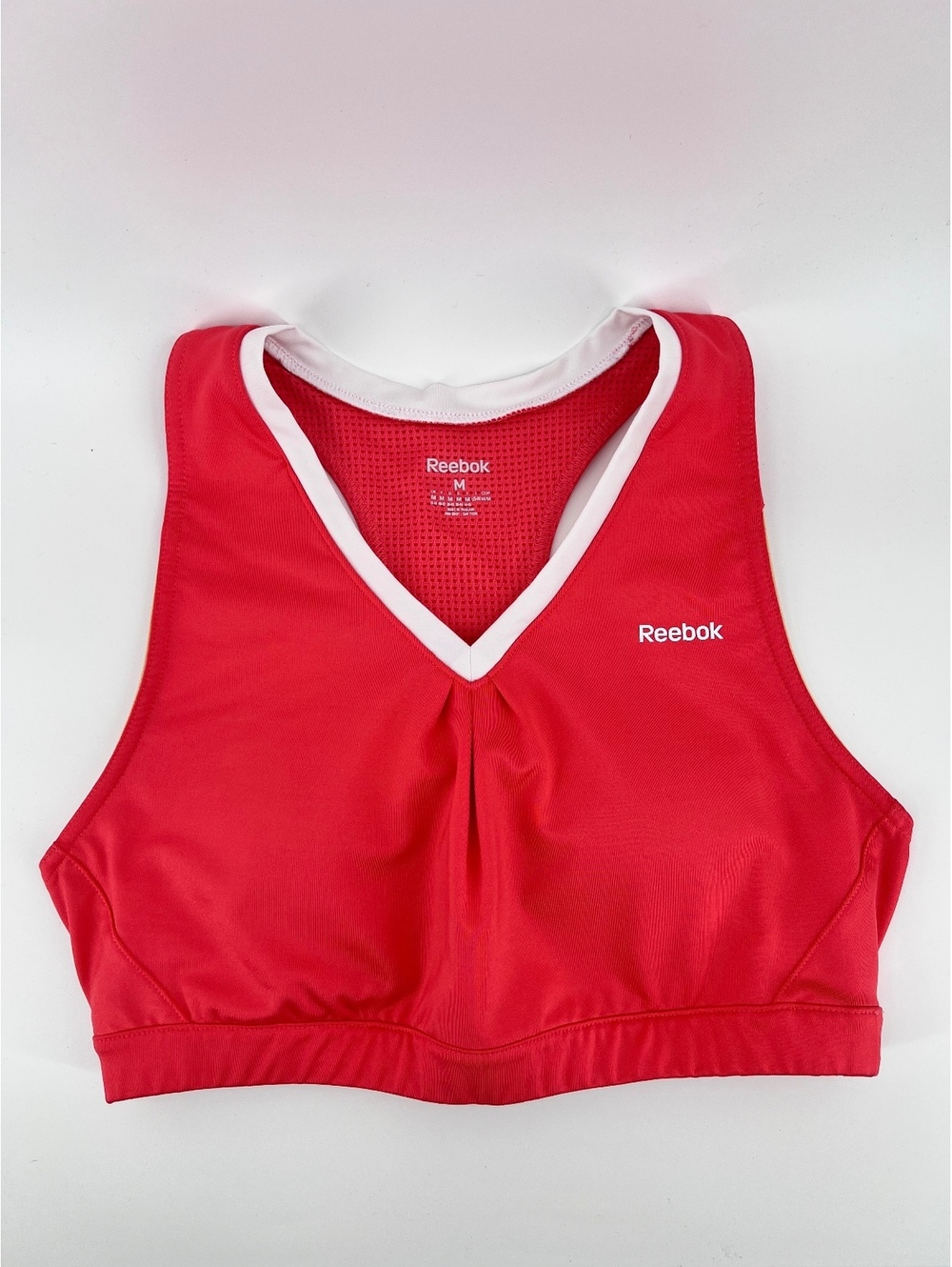 Reebok Women’s Coral Pink Orange V-Neck Sports Bra Med Padded Racerback Workout